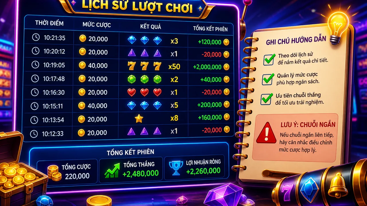 Đọc bảng kết quả như nhật ký: cách đọc lịch sử lượt chơi slot pg88 đúng cách