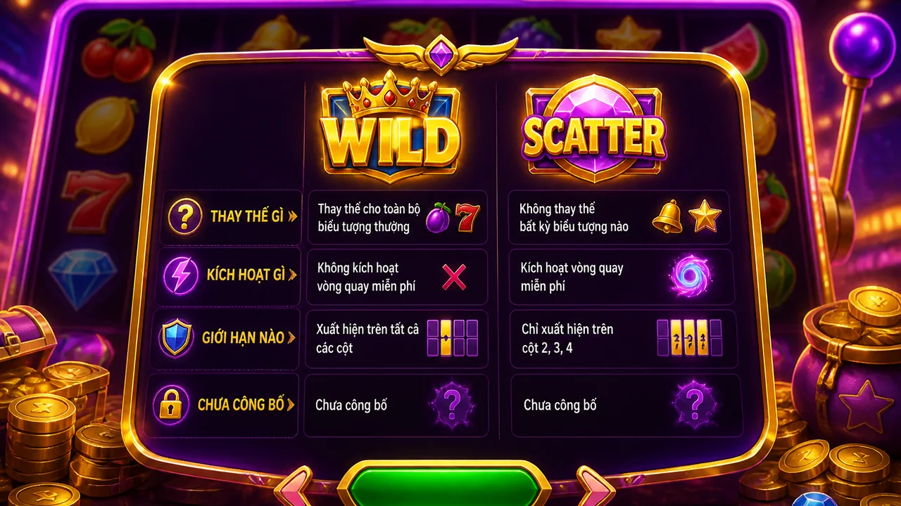 Giải mã biểu tượng đặc biệt: Wild và Scatter trong slot pg88 khác nhau thế nào?